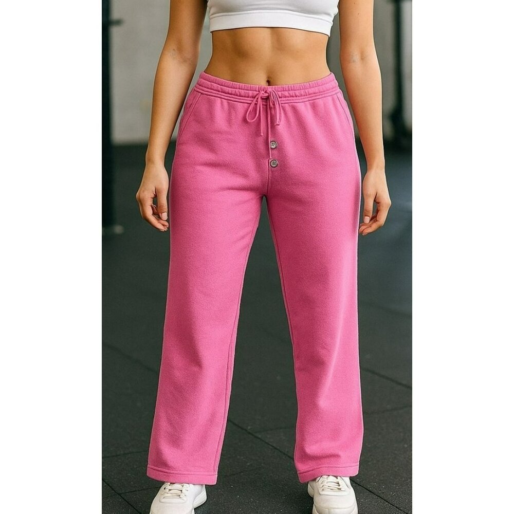 Tory Burch Drawstring Sweatpants Women LRG Pink Casual Joggers Gold Logo Charms